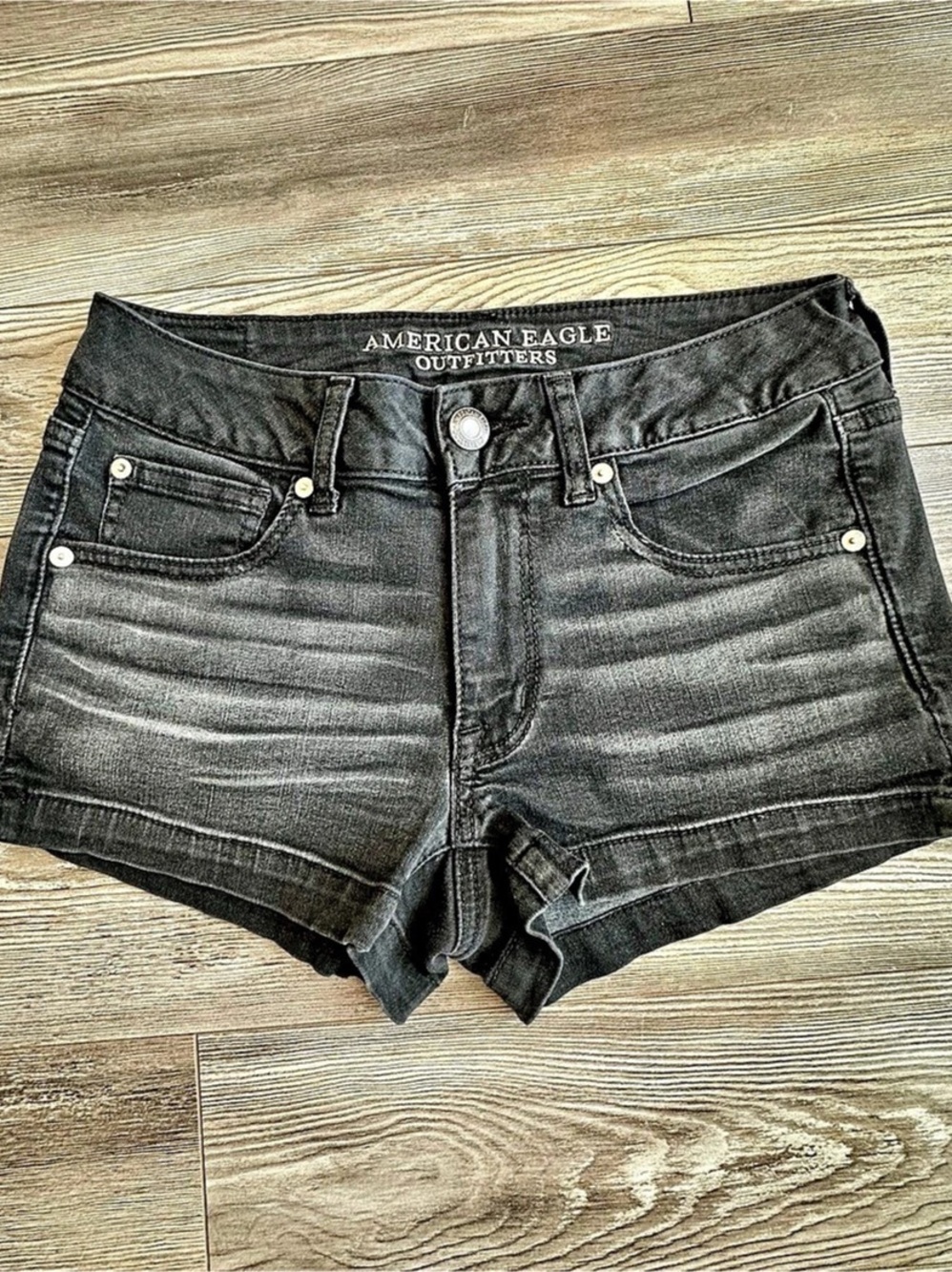 American Eagle Super Stretch Shortie Black Denim Jean Shorts